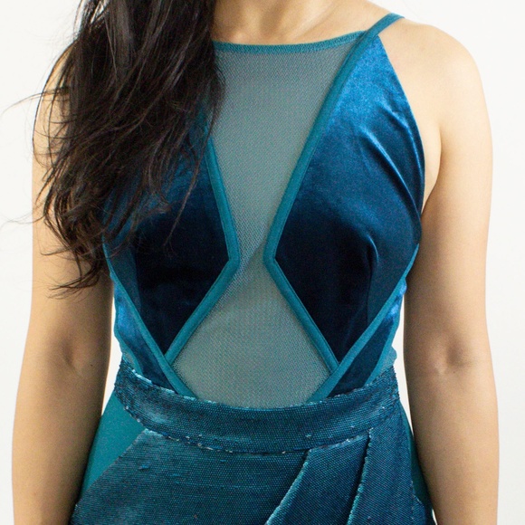 Ocean Green Double Sequins Velvet Romper - Picture 1 of 5